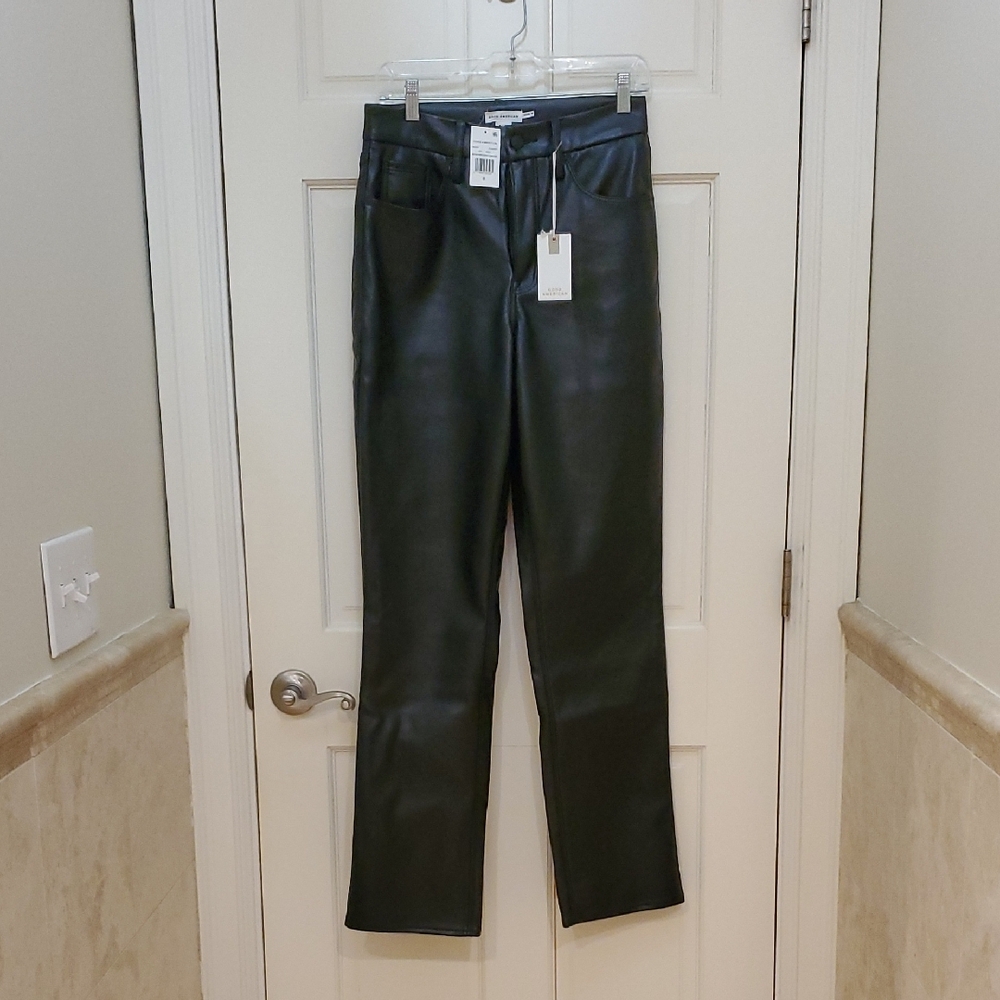 Good American Black Iconic Leather Trousers. NWT - Picture 2 of 7